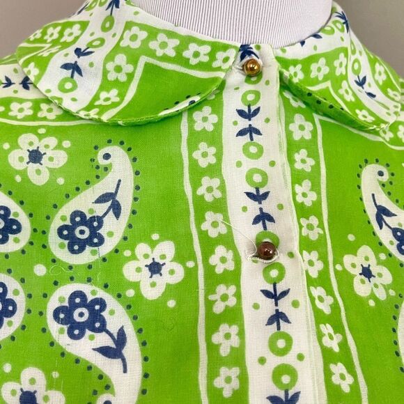 Vintage 60’s Bob Atkinson Lime Green Bandana print Mini Dress S - Picture 3 of 13